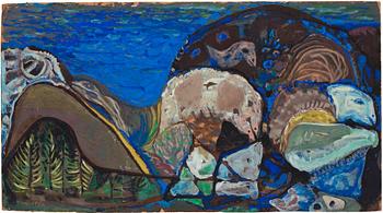 CO Hultén, gouache on paper panel, signed and verso dated summer of 1953.