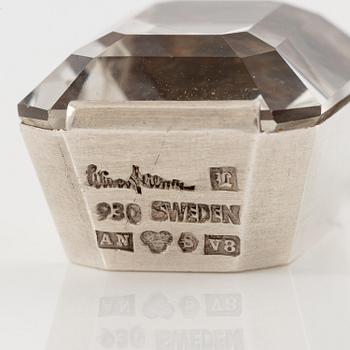 Wiwen Nilsson, a necklace, ring and pendant chain with pendant, silver with rock crystal, Lund 1947.