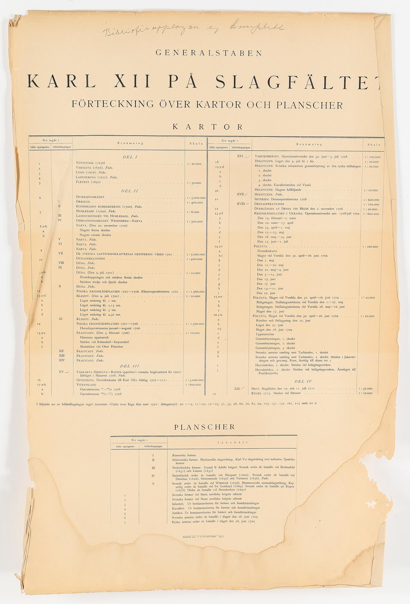 KARTMAPP, "Karl XII på slagfältet", Generalstaben 1918-1919.