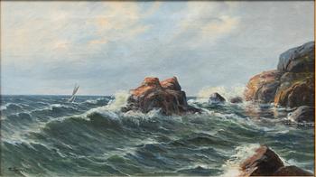 Unknown artist, 20th century, Sailing boat by the coast.