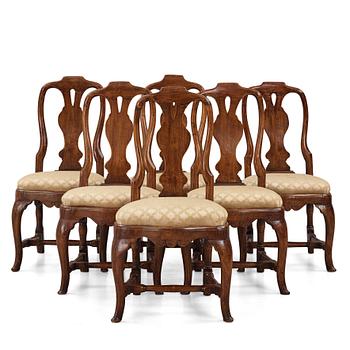 78. A set of six Swedish Rococo chairs, later part of the 18th century.