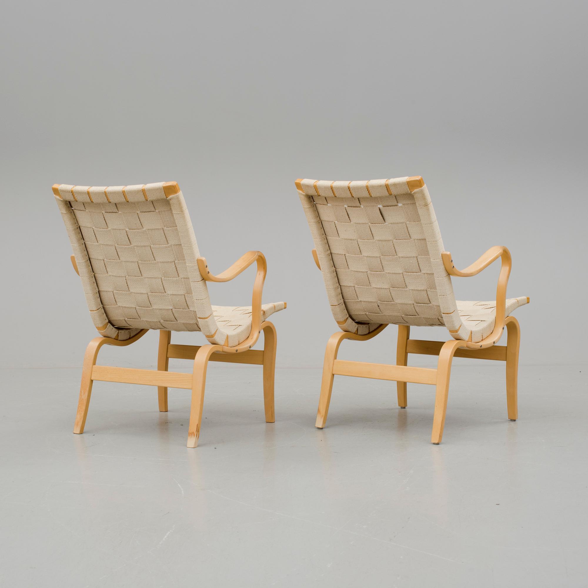 FÅTÖLJER, 2 st, "Eva", Bruno Mathsson, Dux, 1900-talets andra hälft.