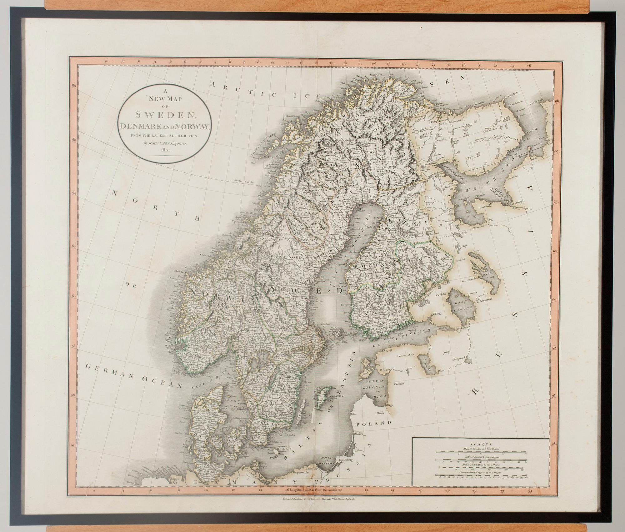 KARTA, A new map of Sweden och Denmark and Norway 1801.