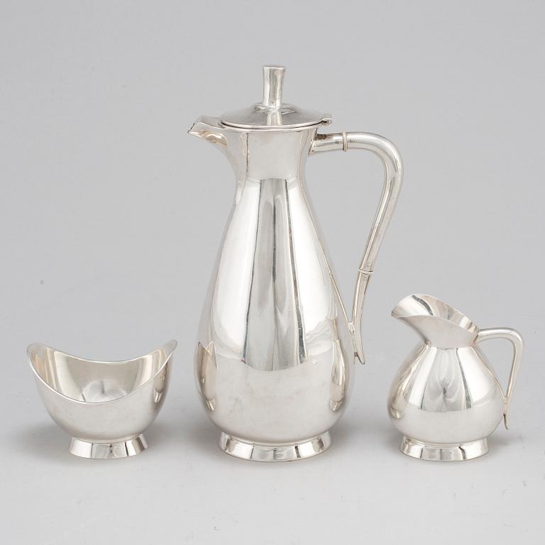 A three piece sterling silver coffee set, Germany. 20th century.