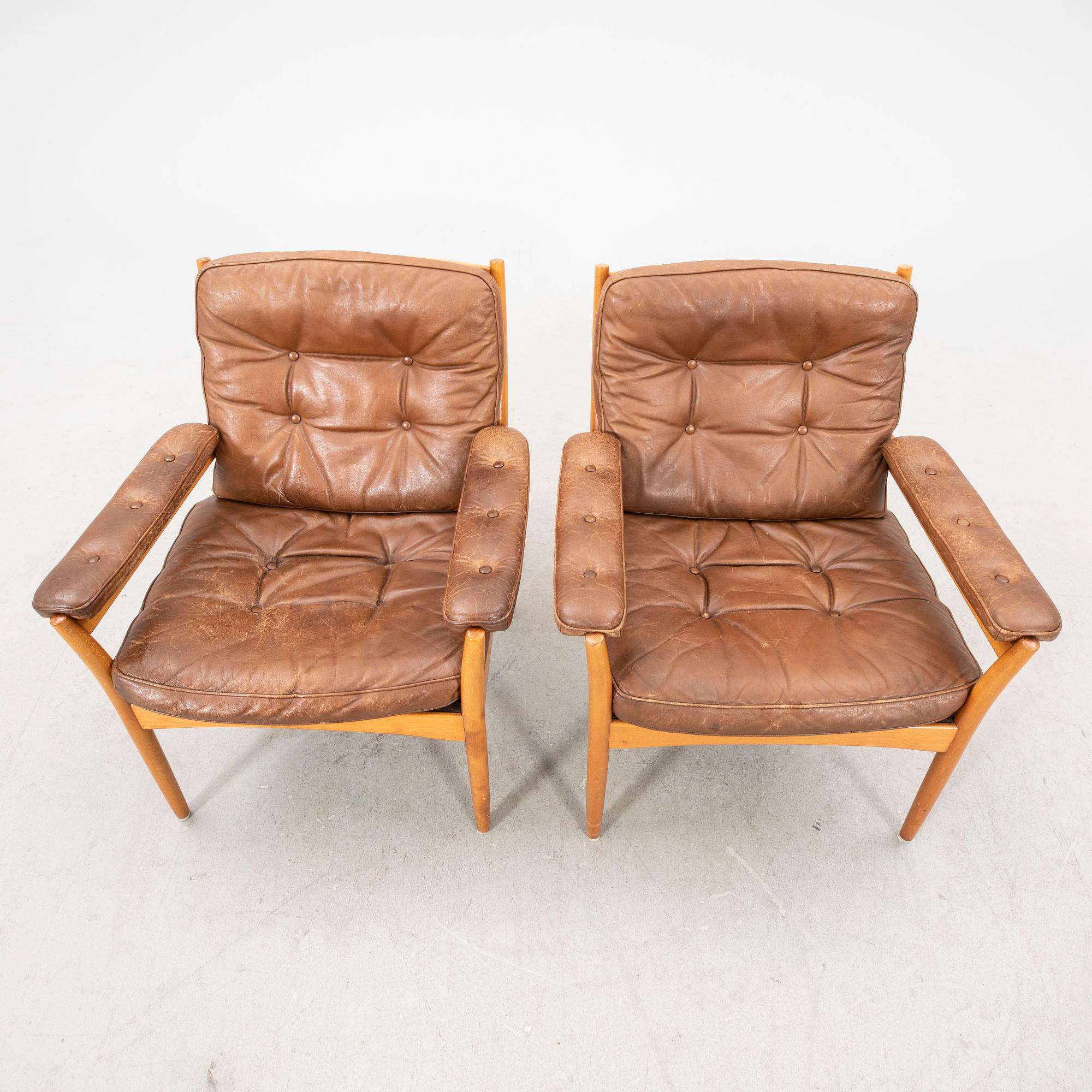 A pair of 1960/60s leather armchairs from G Möbler Nässjö.