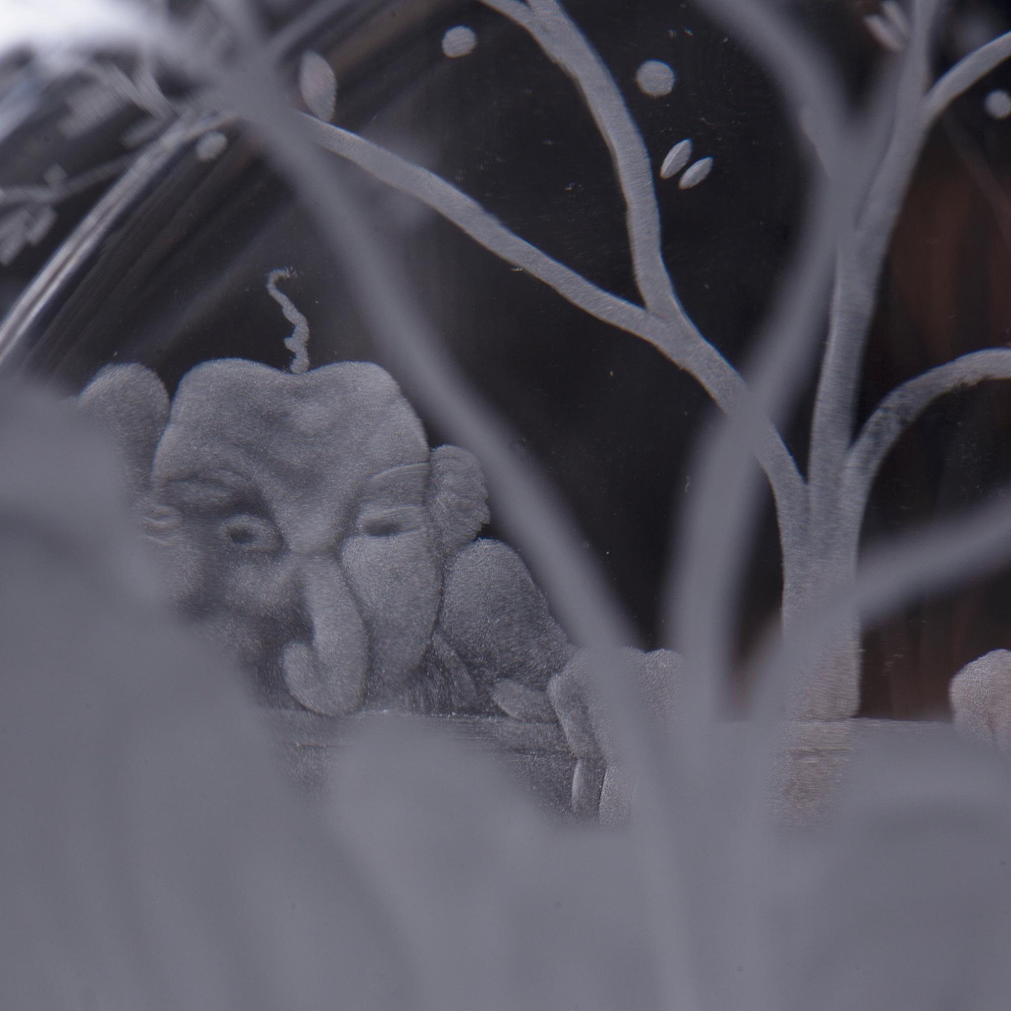 EDWARD HALD, an engraved bottle with stopper Orrefors, Sweden, model 1230.