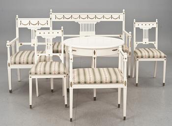 SALONGSGRUPP, 6 delar, gustaviansk stil, 1900-tal.