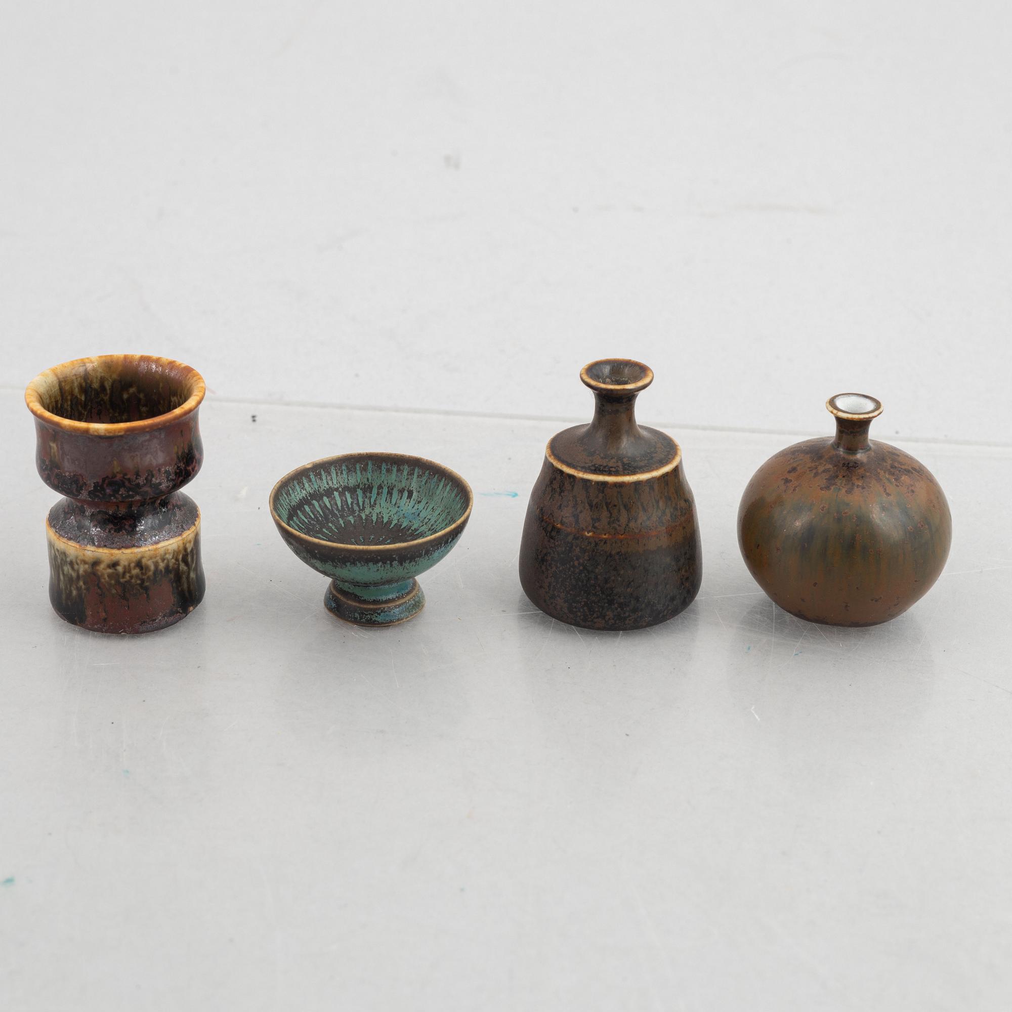 Stig Lindberg, a set of seven miniatures, Gustavsberg Studio ( five vases, two bowls).