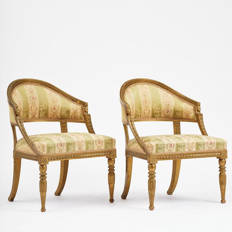 A pair of late Gustavian open armchairs attributed to E. Ståhl (master in Stockholm 1794-1820).