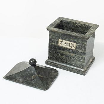 Tobacco box, marble, Sweden, 19th century.