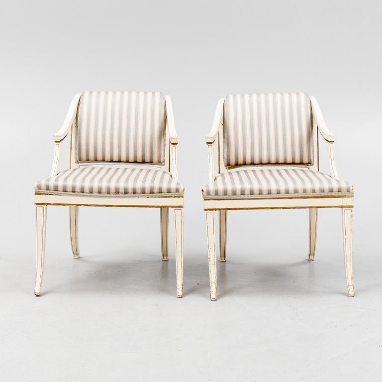 A pair of late Gustavian armchairs from around the year 1800.