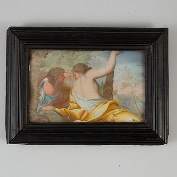 Three glass paintings, ca 1800.