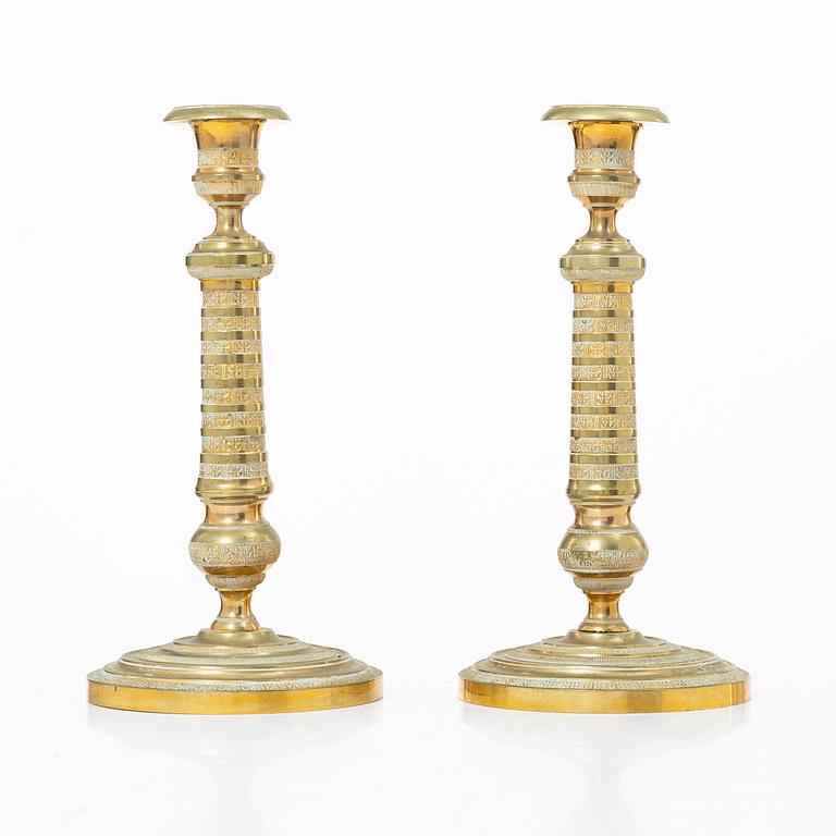A pair of brass candlesticks, Sweden, 19th century.