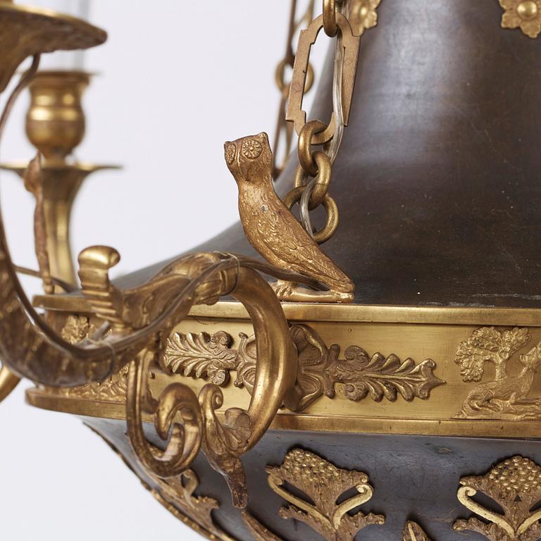 An Empire-style second half 19th century six-light hanging lamp.