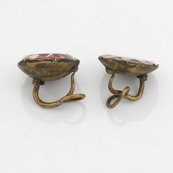 Pink paste stone earrings, 1700's.