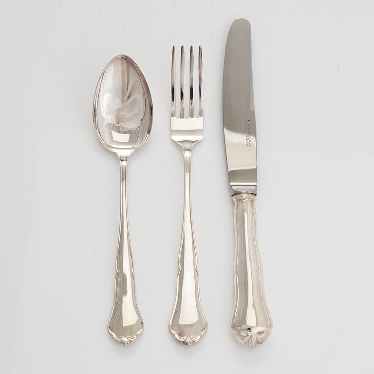 A silver cutlery set for 12 persons, 36 pieces,   "Chippendale",  Auran Kultaseppä, Turku 1988-1990.