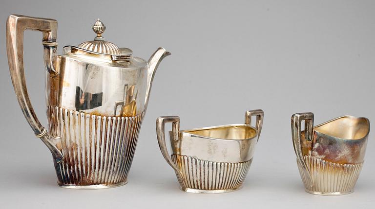 KAFFESERVIS, 3 delar, silver, empirestil, Svedboms, Vetlanda, 1918. Totalvikt ca 934g.