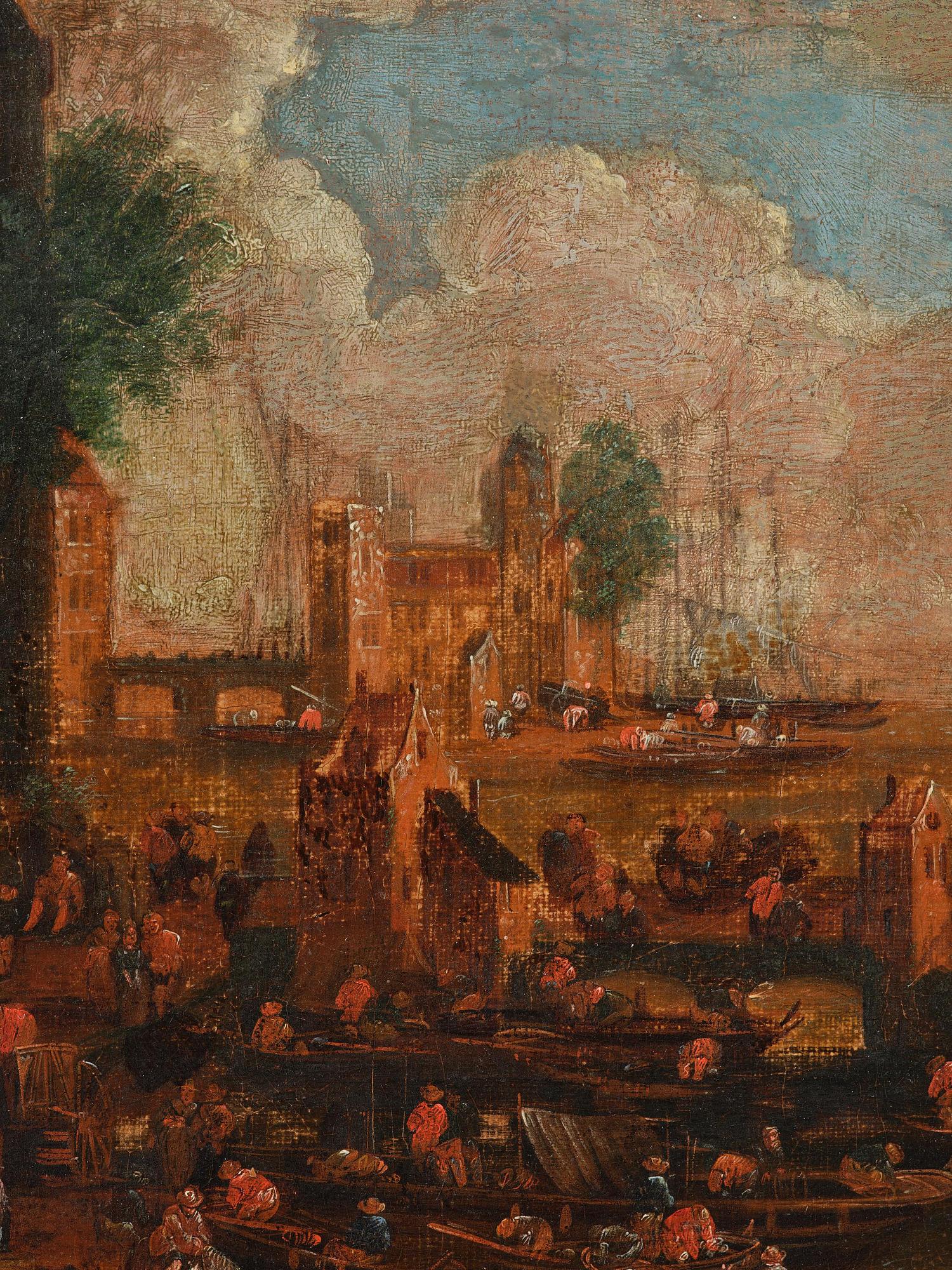 Adrian Frans Boudewijns, hans krets, Hamnscen med rikt figurstaffage.