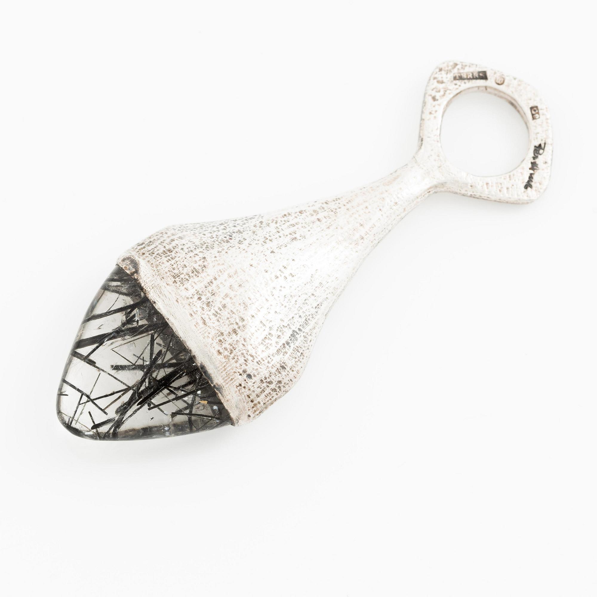 PA Lundahl-Terrs, a pendant in silver with rutilated quartz, Växjö 1966.