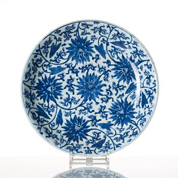 A blue and white 'lotus' dish, Qing dynasty, Kangxi (1662-1722).