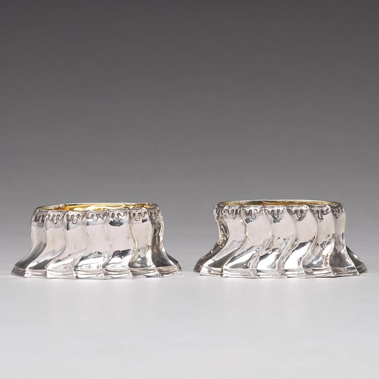 A pair of Swedish 18th century parcel-gilt silver salt cellars, mark of Olof Löfvander, Luleå 1783.