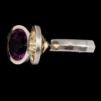RING, sterlingsilver, svenska stämplar HAG 1967, ametist och citrin.