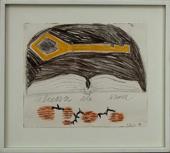 HANNU VÄISÄNEN, TECKNING, blandteknik på papper, dat. 15.4.88.