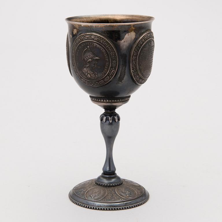 A RUSSIAN GOBLET, silverplated bronze, mid-19th century.