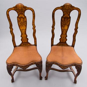 A pair of Dutch 19th Century chairs with inlays.