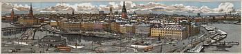 SVENOLOV EHRÉN, färgträsnitt, samramade motiv över slussen. 225/360.