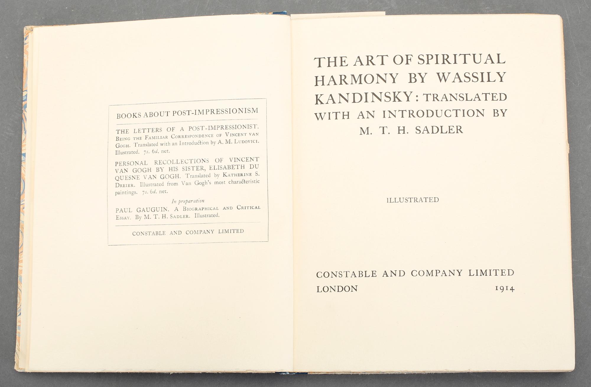 WASSILY KANDINSKY, The art of Spirtual Harmony, övers. av MTH Sadler, Constable and Company, London 1914.