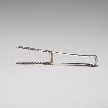 A Russian 19th century silver asparagus tongs, mark of Sazikov, Moscow.