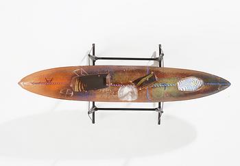 A Bertil Vallien sand-casted glass boat, Kosta Boda 1987, Sweden.