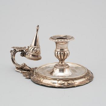 A SILVER NIGHT LIGHT HOLDER, rococo style, second half of the 19th century.