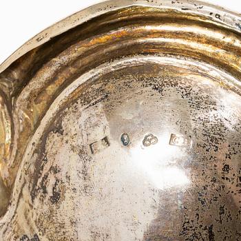 A Swedish silver sugar bowl and a centerpiece bowl, marks of G Möllenborg (Ferón) and C Hammer, Stockholm 1850-1860.