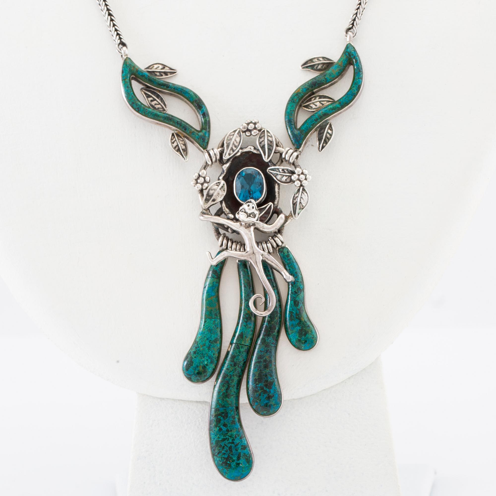 Necklace silver with set gemstones, Ilaria, Peru.