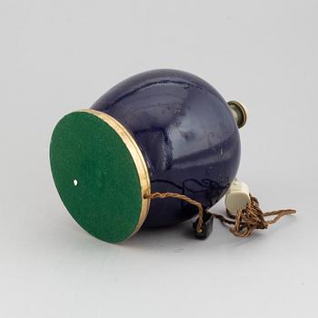 A blue glazed ginger jar made in to a lamp, Qing dynasty, Qianlong (1736-95).
