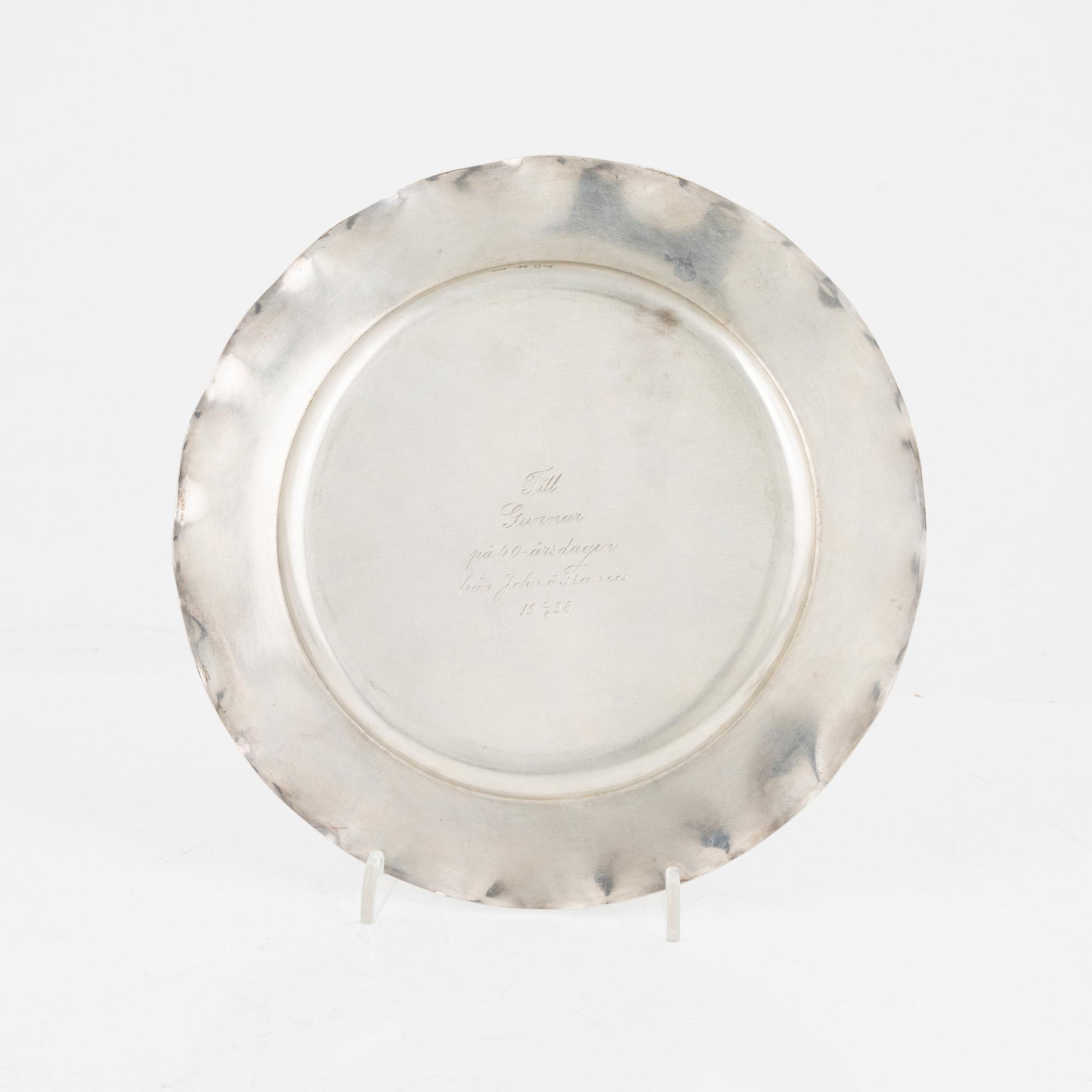 Two Swedish Silver Sprinkle Spoons and Two Dishes.