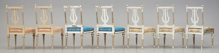 STOLAR, sju stycken (3+2+2), av Erik Öhrmark (mästare i Stockholm 1777-1813), gustavianska, 1700-talets slut.