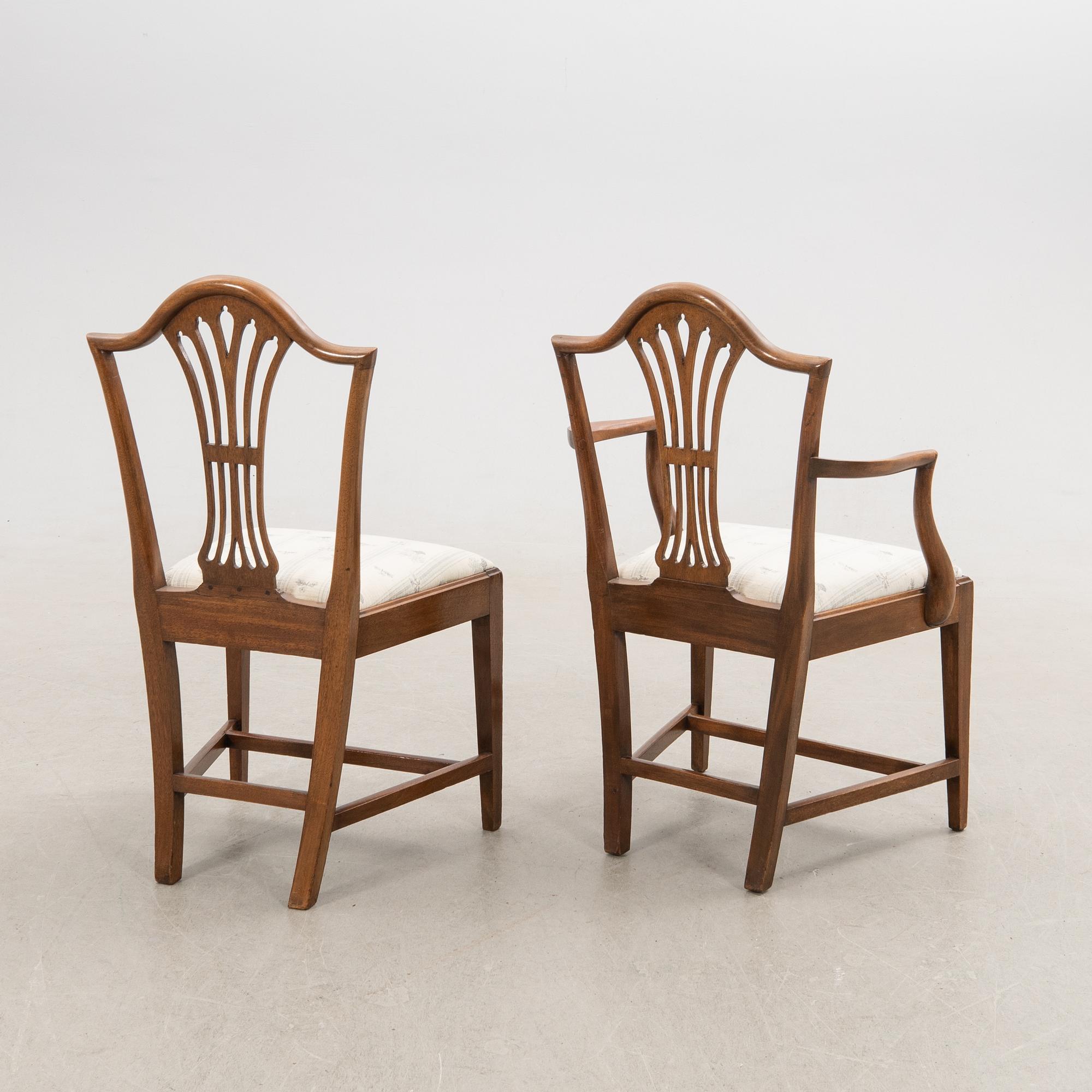 Chairs 10 pcs and armchairs 1 pair Chippendale style England circa 1900.