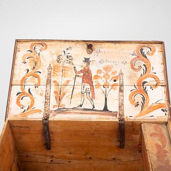 A painted provincial chest, Hälsingland, Sweden, dated 1819.