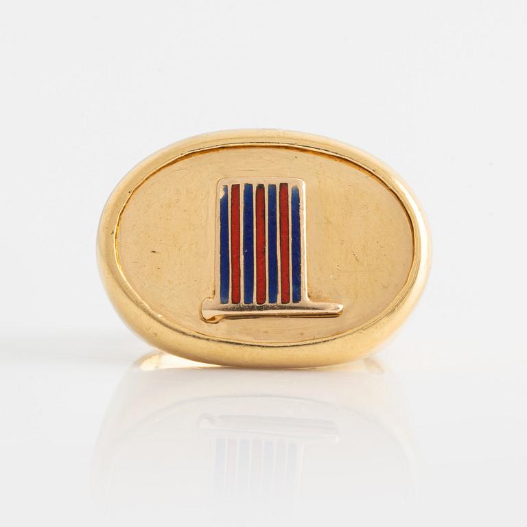 Ring med Broströms rederiflagga i 18K guld och emalj.