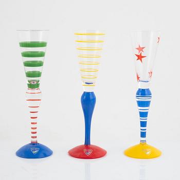 Anne Nilsson, 14 schnaps glasses, 'Clown', Orrefors.