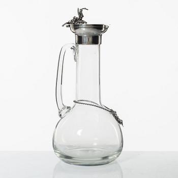 Karaff, glas med silverfattning, Otto Wollter, Schwäbisch Gmünd, Tyskland (firman aktiv 1875-1991).