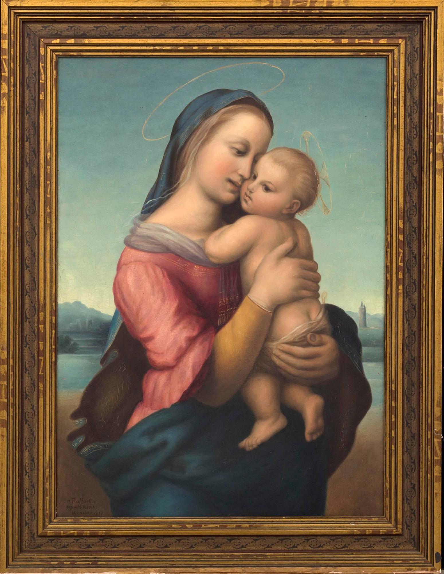 AN UNKNOWN ARTIST OILPAITNING ON BOARD, SIGNED M. KLOCKE, COPY AFTER RAFAEL, 1939.