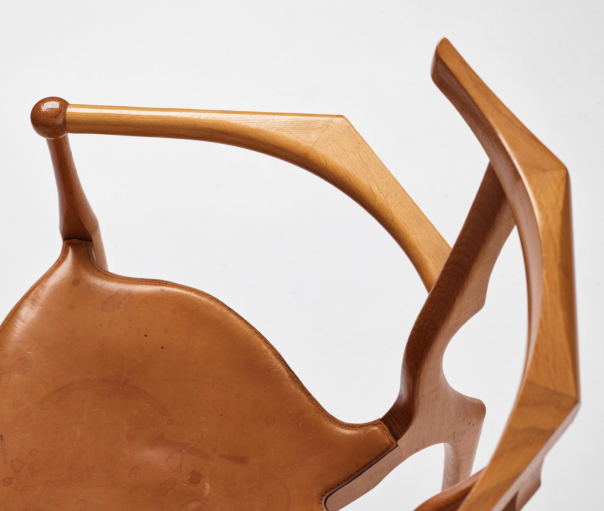Oscar Tusquets Blanca, a set of 8 oak chairs, "The Gaulino Chair", Carlos Jane, Spain, first edition ca 1987-1988.