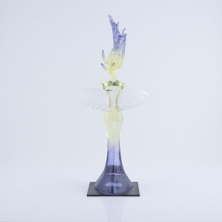 Kjell Engman, a 'Maidenhood Yellow' glass sculpture, signed, limited edition of 100, Kosta Boda.