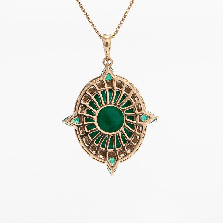 Halsband med hänge, 14K guld, smaragder och vita safirer. IGI sertifikat medföljer.