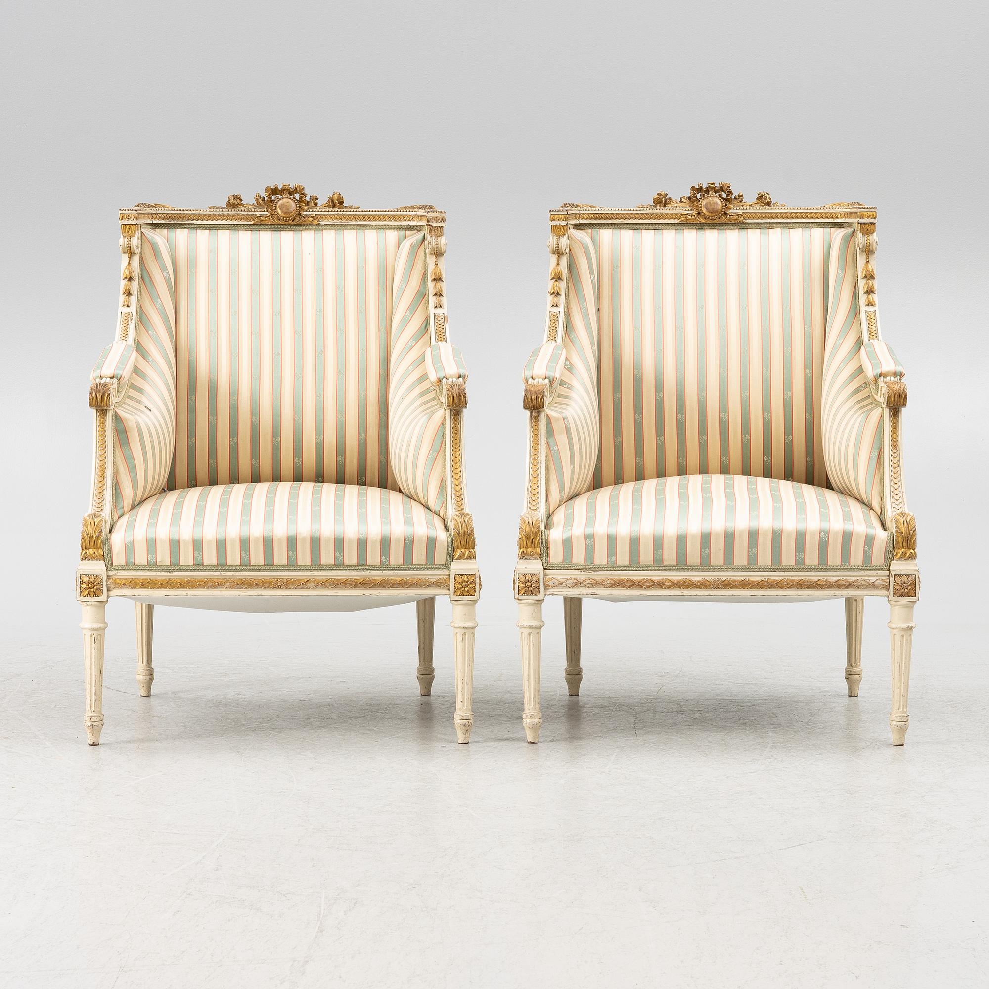 Fåtöljer,ett par,  Louis XVI-stil, 1900-talets början.