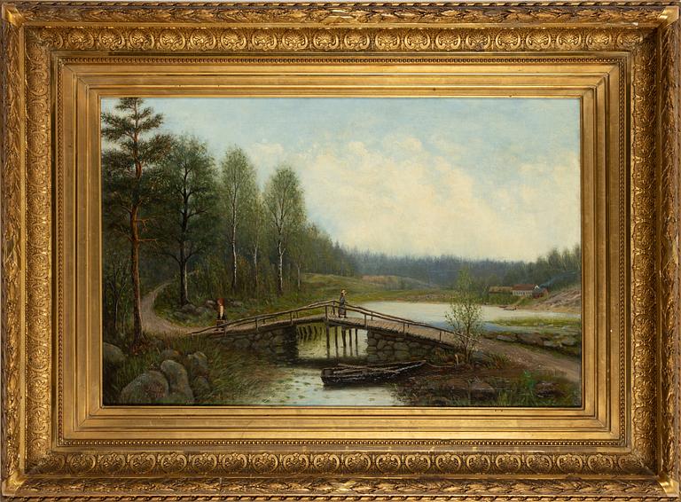 Otto Hesselbom, Landscape with Figures by a Bridge.